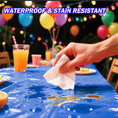 PUSAEN 2 Pack Royal Blue Plastic Table Cloth Disposable Rectangle Tablecloth 54 x 108 Inch, Royal Blue Plastic Table Covers for Birthday Wedding Banquet Picnic Holiday Party Decorations