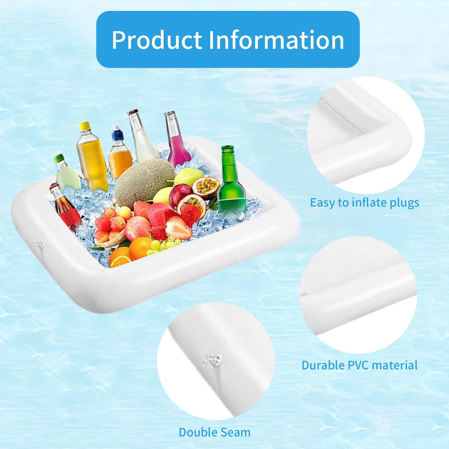 2PCS Inflatable Ice Serving Buffet Bar - BBQ Picnic Pool Party Supplies Buffet Salad Food & Drinks Tray for Party Picnic & Camping (23.6 inches)