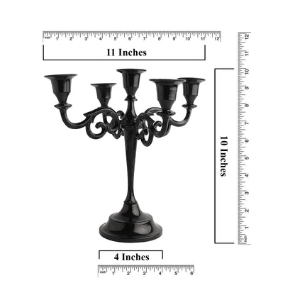 Rely+ 5 Arm Candelabra Taper Candle Holders Decorations Indoor Kitchen Décor Table Candles Candlestick Candelabra Centerpiece (Black Glossy)