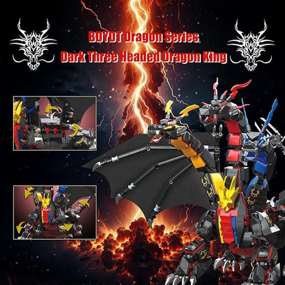Dragon Series Dark Three Headed Dragon King Building Blocks Set （1400PCS）-Building Set Model Toys Gifts for Kid and AdultInteresting Gifts for Dragon Enthusiasts