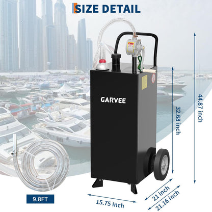 Garvee Fuel Transfer Tank with Pump, 35 Gallon Fuel Caddy, Gas Storage Tank, Gasoline Diesel Fuel Tank for Cars, Lawn Mowers, ATVs, Boats, More, Black