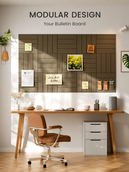 Bumusty Large Cork Board Alternative-48 x 36" Felt Bulletin Board Tiles, with 30 Pushpins, 70 Adhesive Tabs, Bold-Stripe 12-Pack, Cork Boards for Office Push Pin Board Felt Board-Earth Brown
