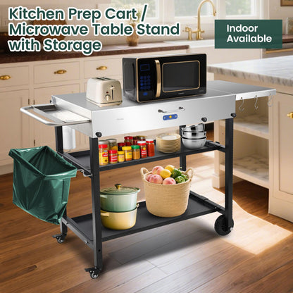 ARC Advanced Royal Champion 43" W x 17" D Stainless Steel Grill Cart Table,Blackstone Griddle Stand,440lbs Grill Table Pizza Oven Stand with Wheels for Ninja Woodfire Grill