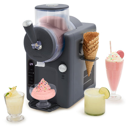 GreenPan Frost Ice Cream Maker & Slushie Machine, Soft Serve, Sorbet, Margaritas, Milkshakes, Frozen Yogurt, No Pre-Freezing, Ready in 15 Mins, 6 Modes, 7 Textures, Self-Cleaning, Family Size, Gray