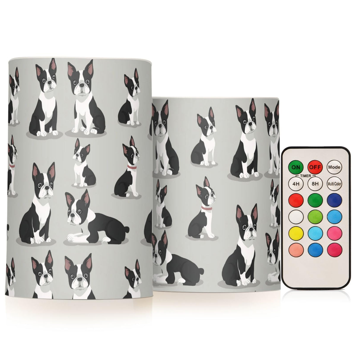 Pigsaly Flameless Candles Battery Operated Cute Puppy Boston Terrier Dog Flickering Led Pillar Candles with Remote Control Colour Changing Warm Light Candles for Halloween Christmas Wedding