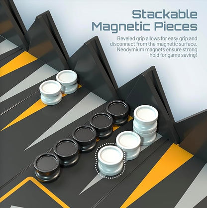 VENTUREBOARD Backgammon 6 Inches Magnetic Unique Backgammon Set Board Game - Folding Board Portable Travel Backgammon Board Game Pieces - (Blue/Grey)