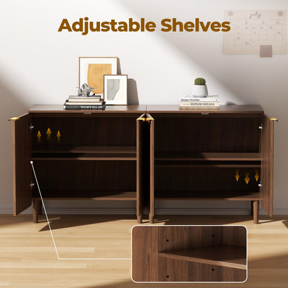 LOOMORA Sideboard Buffet Storage Cabinet - Wood Cabinets with Adjustable Shelves Fluted Doors, Anti-Tip Console Table for Kitchen Dining Living Room or Entryway Hallway, Easy Assembly, Walnut