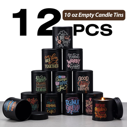 Nexuraze Empty Candle Tins for Making Candles with Lids, Tinplate Material, Warning Label Printed on Can Bottom (Black & Colorful)
