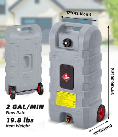 Garvee 15 gal Gas Can, Heavy-Duty Gas Tank and Fuel Caddy with Manual Fuel Transfer Pump, Portable Fuel Tank on Wheels with 10 ft Hose for Lawn Mowers, Cars, Boats, ATVs, Home and Farm Use, Grey