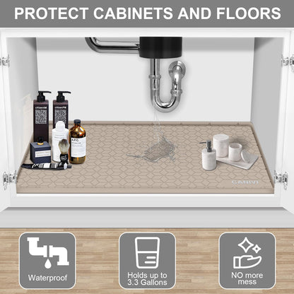 CANIVI Under Sink Mat, 34" x 22" Waterproof Silicone Under Sink Tray for Kitchen & Laundry Cabinets, Kitchen Cabinet Shelf Protector, Up to 3.3 Gallons Liquid, Fits 36 inch Standard Cabinet(Grey)
