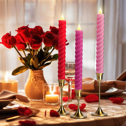 Baquler 6 Pcs Flameless Taper Candle Pink and Red Twisted LED 9.65 Inch Taper Candles Battery Operated Twisted Candlestick for Spring Birthday Home Party Dinner Table Decor