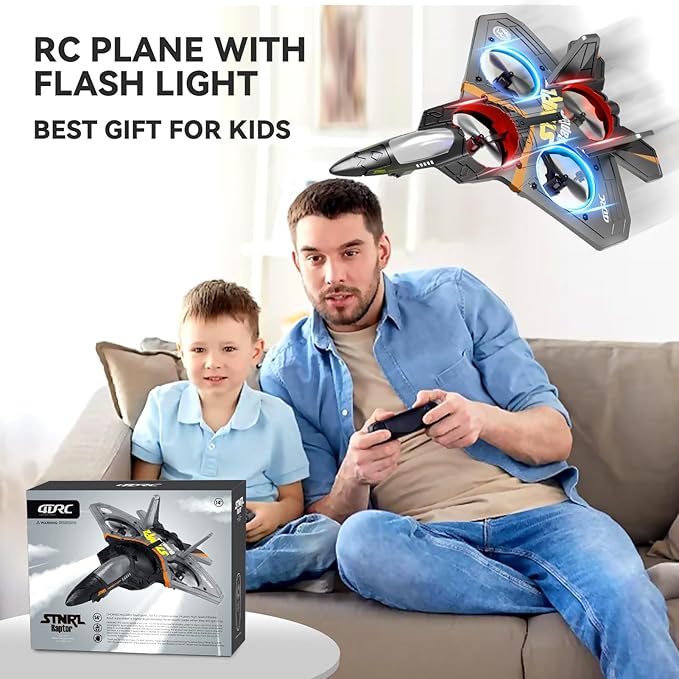 4DRC V17 Foam Remote Control Airplanes Rc Planes for Kids Adults 4-7 8-16 Remote Control Planes Fighter Jet with Light 360° Flip Fighter Jet Toy Gravity Sensing Stunt Roll Gifts for Kids Boys