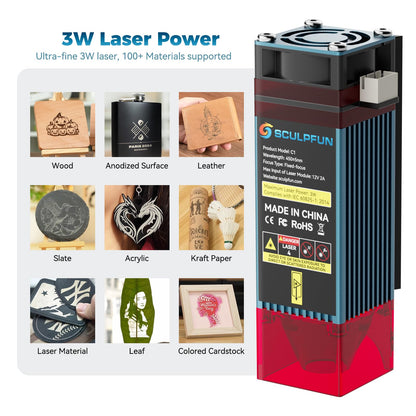 SCULPFUN C1 Mini Laser Engraver, 3W Portable Laser Engraving Machine with 0.04mm Ultra Fine Spot, Work for DIY Beginners,Plywood,Leather,Kraft Paper,Slate, Engraving Area 150 * 130mm