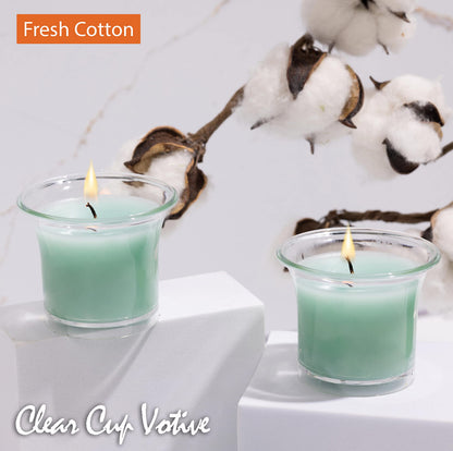 Hyoola Clear Cup Scented Votive Candles - Fresh Cotton - 12 Hour Burn Time - 4 Pack - European Made