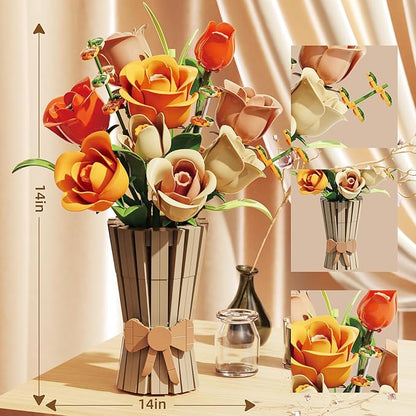 Flowers Bouquet Building Set 868 PCS Rose Botanical Collection Kit Artificial Flowers Toys Botanical Collection DIY Unique Home&ampOffice Bonsai Decoration Gift for Valentine's Day Mother's Day Chris