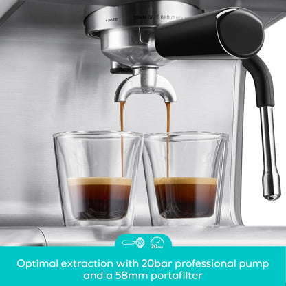 CASABREWS Ultra Espresso Machine with LCD Display, 20 Bar Espresso Maker with Powerful Milk Frother, Customizable Brewing Temperature, Barista-Level Latte and Cappuccino Machine for Home, Silver