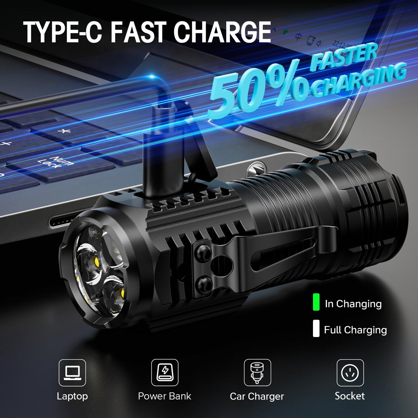 LETMY Rechargeable Mini Flashlights with Magnetic Base, 2 Pack Bright 3 LED Flash Lights, Small EDC Flashlight with Belt Clip, 4 Lighting Modes Portable Rechargeable Flashlights for Camping Home