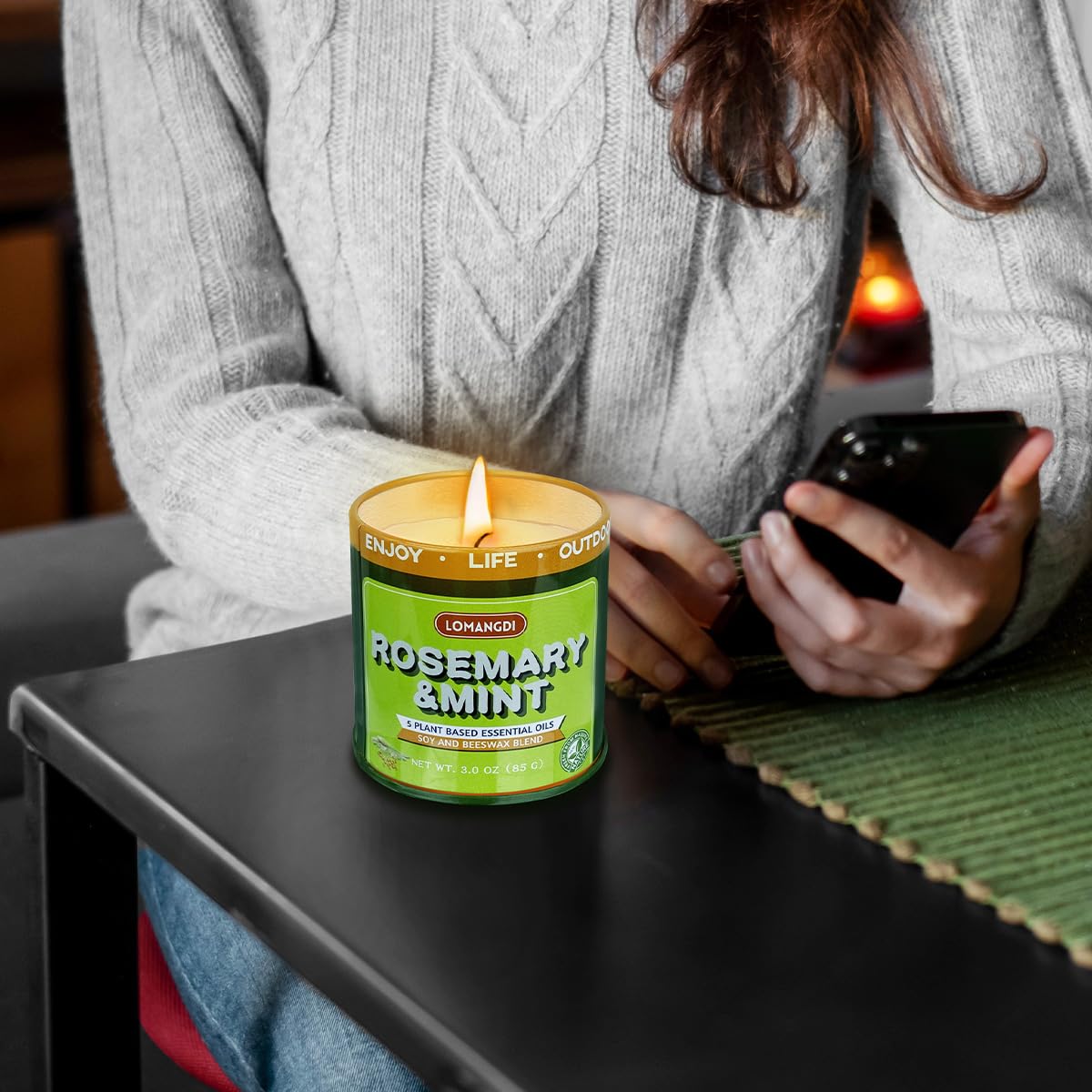 Rosemary Mint Scent Candles 9-Pack | 3oz Aromatherapy Candles | Made with Various Plant-Based Essential Oils and Soy/Beeswax Blend | 18 Hour Burn Time Indoor Outdoor Candle