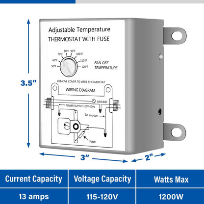 Simple Deluxe 18 Inch Wall Mounted Shutter Exhaust Fan with Temperature Controller and Power Cord Kit, Aluminum, 1400 RPM, 2000 CFM, for Greenhouse, Attic, Garage, Louvered Vent, Plant, Silver