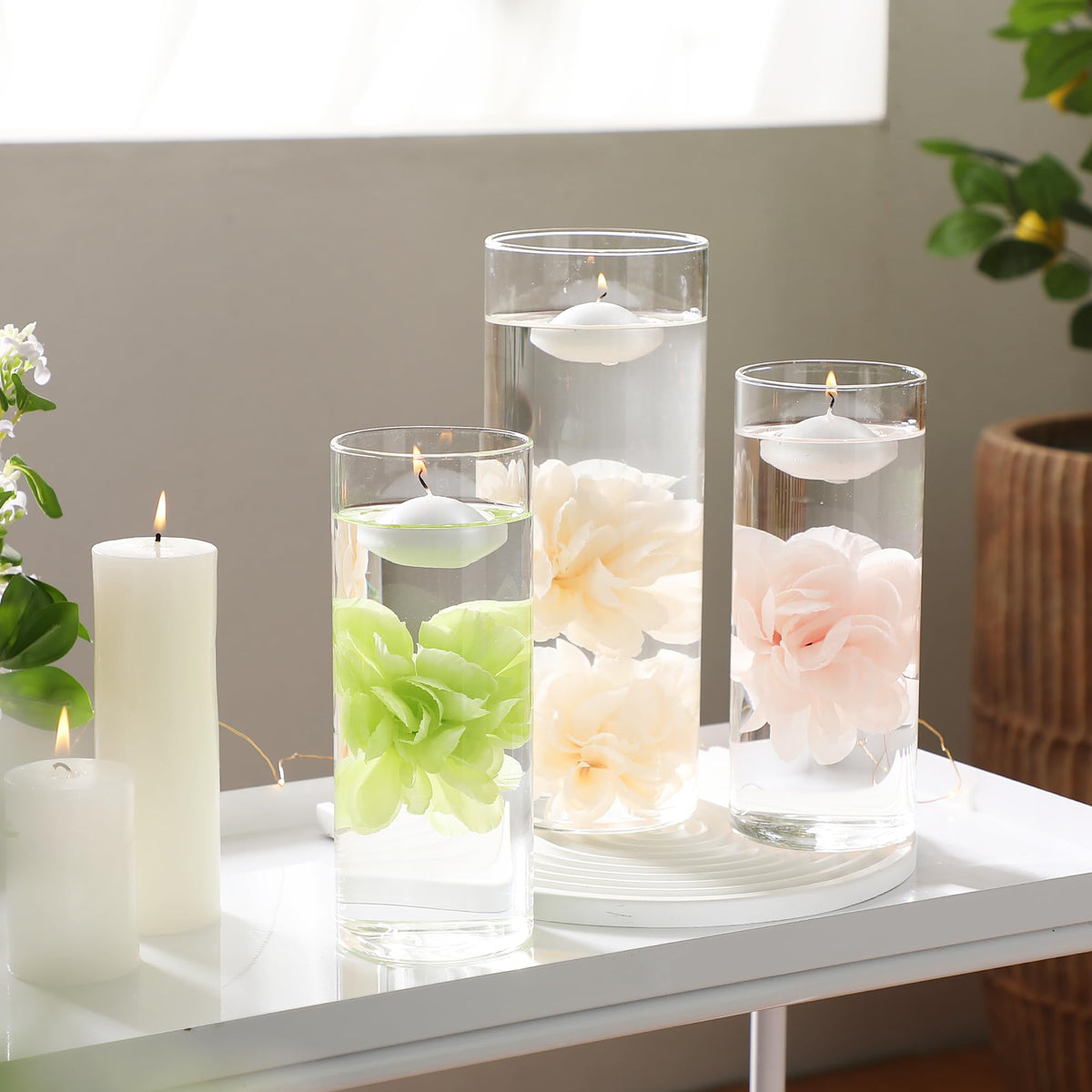 WPPNSY 24 Pcs Floating Candles for Centerpieces and Floating Flowers Artificial Flowers Head Vase Filler for Party Home Table Wedding Centerpieces Decoration (Pink)