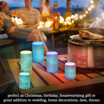 Kcldeci LED Flameless Candles Battery Operated with Remote and Timer, Abstract Turquoise Marble White Star Realistic Flickering Flameless Candles Led Pillar Candles, Set of 2