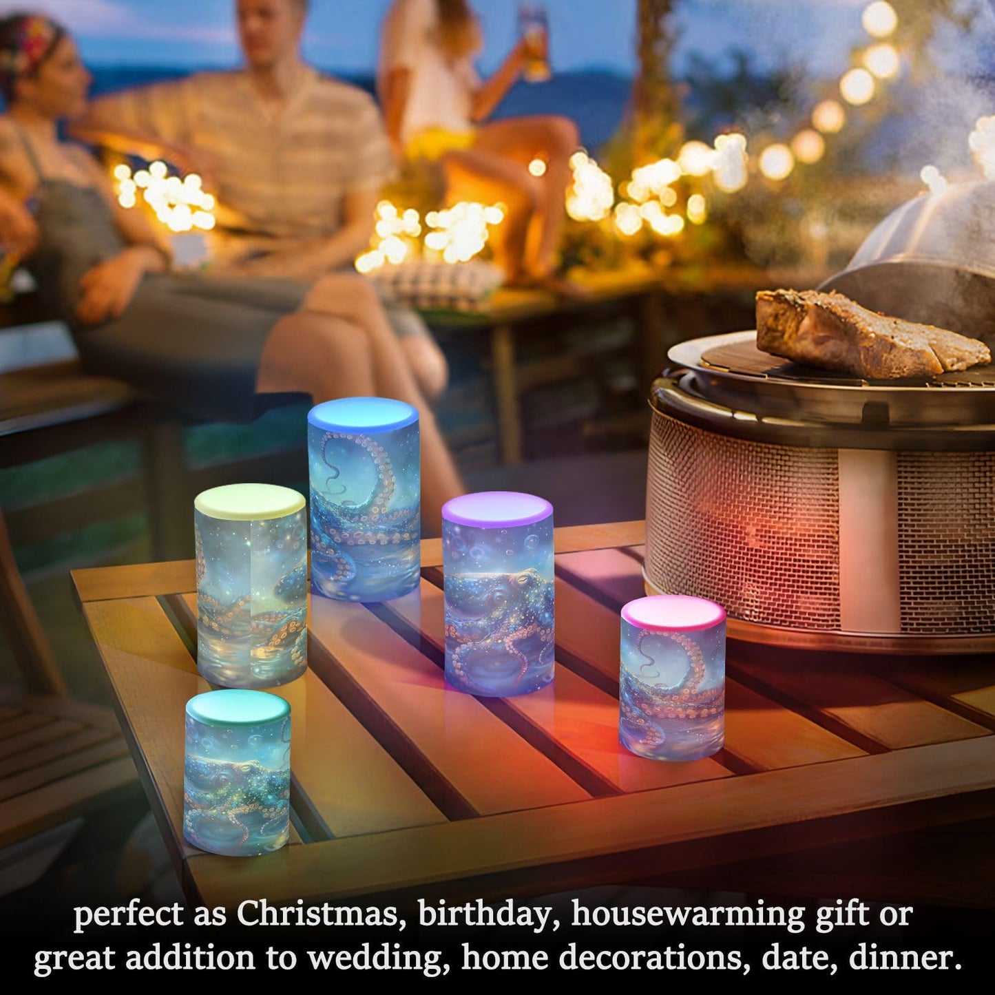 ALAZA Octopus Flameless Candles, LED Pillar Candles with Remote Timer, Battery Operated Candles Set of 2