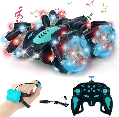 Gesture Sensing RC Stunt Car with Light 2.4G 4WD Hand Controlled Gravity Remote Control Car Toy with 360° Flips Car for Boys Age 6 and Up Blue
