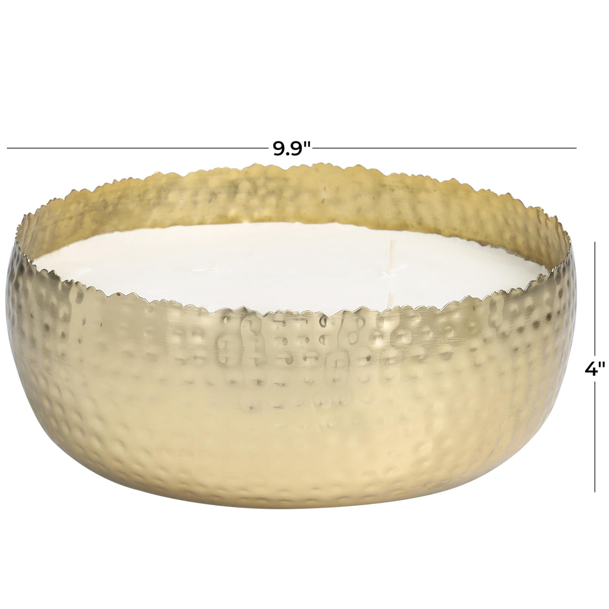 Deco 79 Metal Decorative Candle English Garden Scented Wide Hammered 90 oz 4 Wick Aromatherapy Candle with White Wax, Wax Aromatherapy Candle 10" x 10" x 4", Gold