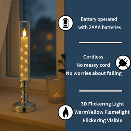 Prerish 6 PCS Flameless Candles with Timer, Flickering Flameless LED Pillar Candles for Romantic Ambiance with Embedded Star String, Acrylic Battery Perated Fake Candles for Home Decoration (Gold)