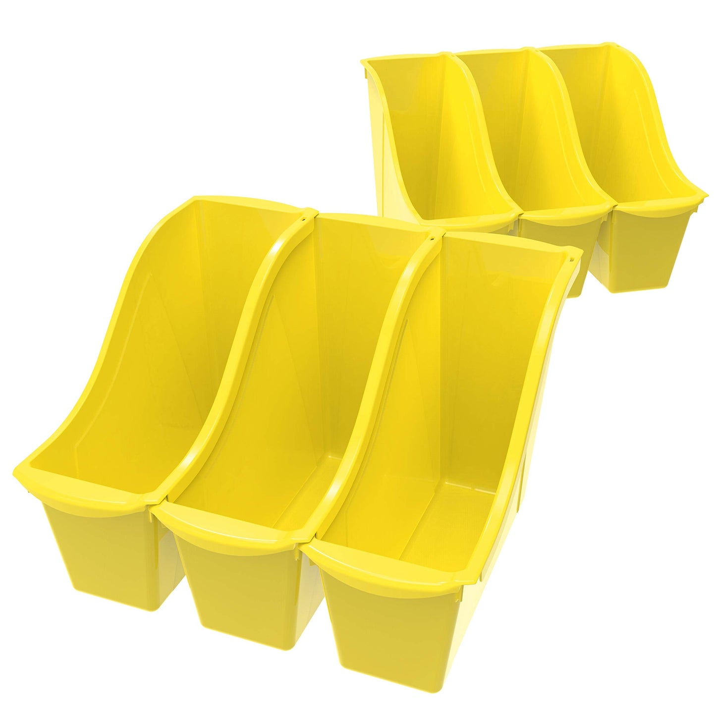 Storex Small Book Bin – Interlocking Plastic Organizer for Home, Office and Classroom, Yellow, 6-Pack (71112U06C)