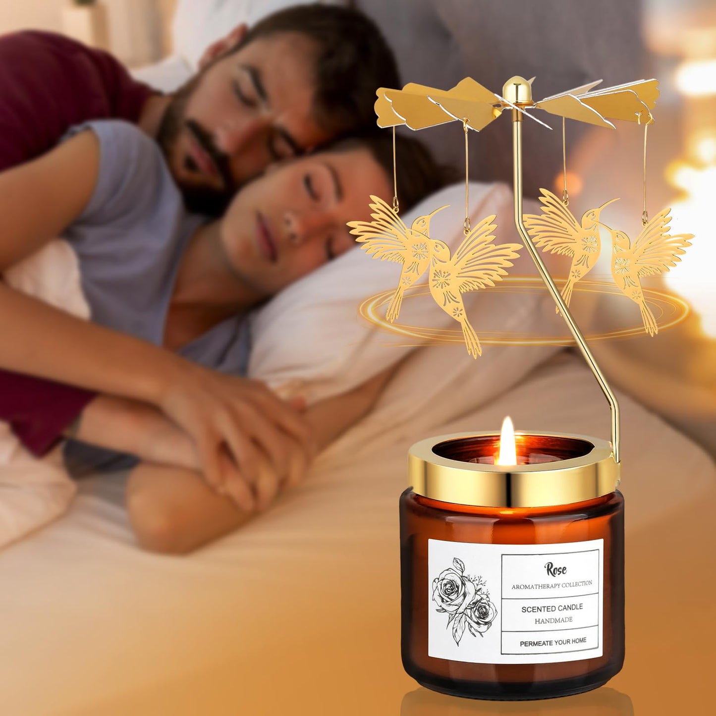 Mothers Day Gifts for Mom from Daughter - Rotating Hummingbird Scented Candles for Women Birthday - Rose Soy Wax Gift Set