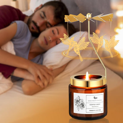 Mothers Day Gifts for Mom from Daughter - Rotating Hummingbird Scented Candles for Women Birthday - Rose Soy Wax Gift Set