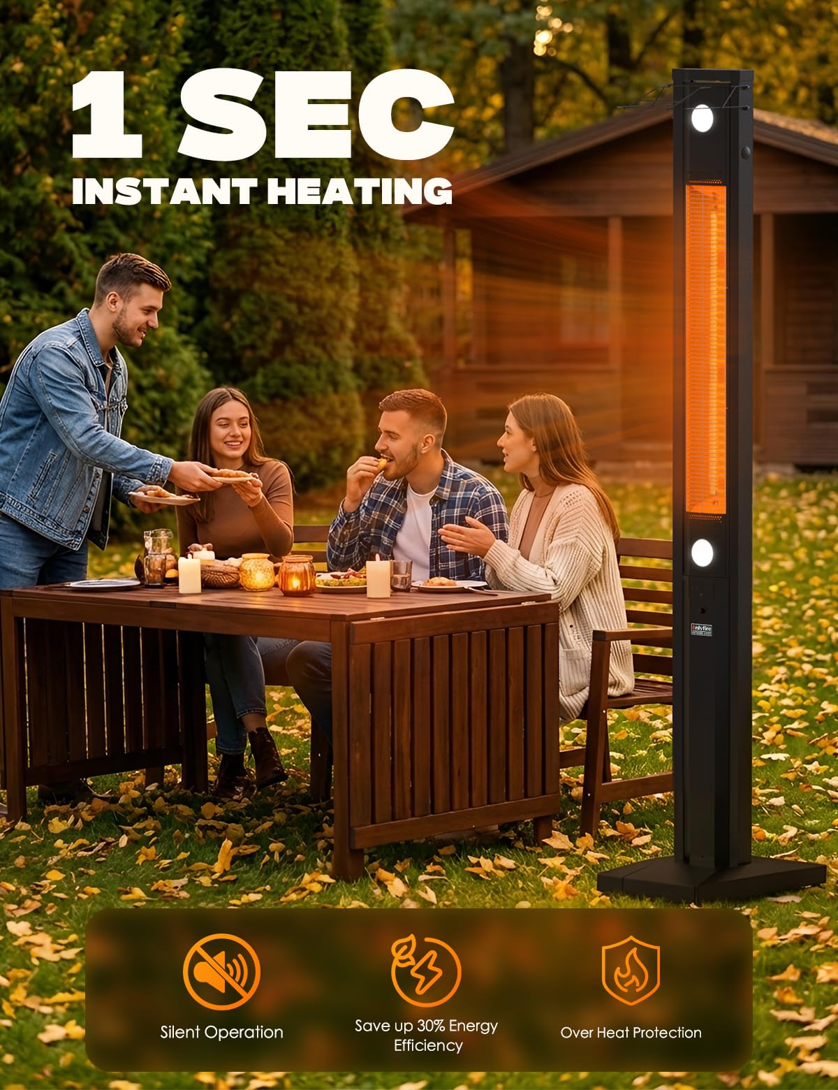 onlyfire FlexRay Heater - 80" Electric Infrared Patio Heater for Indoor & Outdoor Use, Freestanding Heater with Magnetic Remote & Cover, 3 Heat Modes + Light Mode,1500W, Overheat & Tip-Over Protection