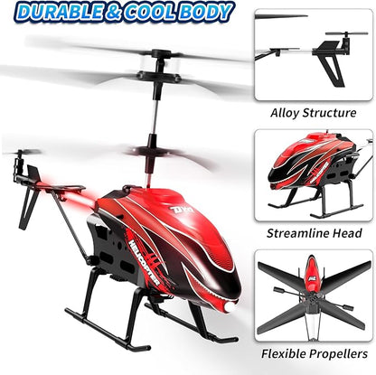 Dwi Dowellin RC Helicopter Remote Control Helicopter Toy for Kids with 26 Mins Flight(2 Batteries)8 Light ModesEasy Control for Boys Girls Age 8-12(Red)