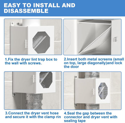 Upgraded Metal Dryer Duct | Lint Trap Indoor Vent Kit - 4-Inch Hose with Clamps & Cleaning Brush