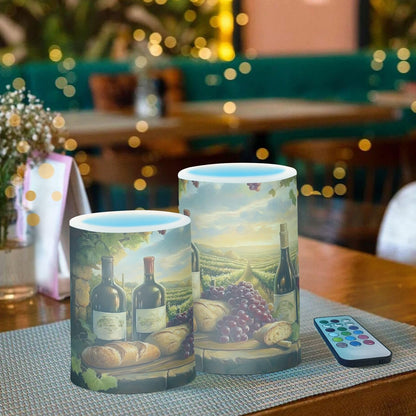 ALAZA Flickering Flameless Candles Red Wine Bottles Grapes Bread Battery Operated Candles with Remote Timer LED Pillar Votive Candles Set of 2 for Holiday Decor