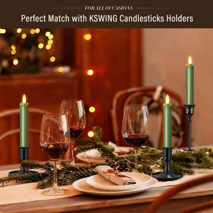 KSWING Upgraded Real Wax Short LED Flameless Green Taper Candles with Remote, 6 PCS Candlesticks Battery Operated - 6" Realistic Fake Candle Sticks for Home/Wedding/Fireplace Xmas Decor