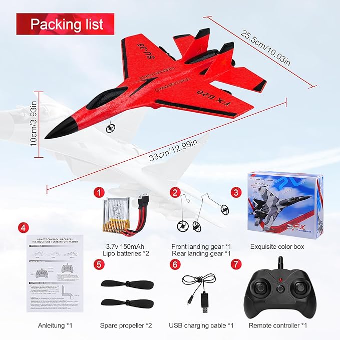 RC Airplane 2CH RC Plane 2.4GHz Remote Control Plane RTF SU35 RC Jet Easy to Fly FX620 Airplane Toys rc Planes for Adults Kids and Beginner with Night Lights（Red）