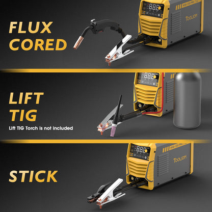TOOLIOM 135A Gasless Flux Core MIG Welder 110V MIG Welder Flux MIG/Lift TIG/Stick 3 in 1 Welding Machine IGBT DC Inverter with LCD Display