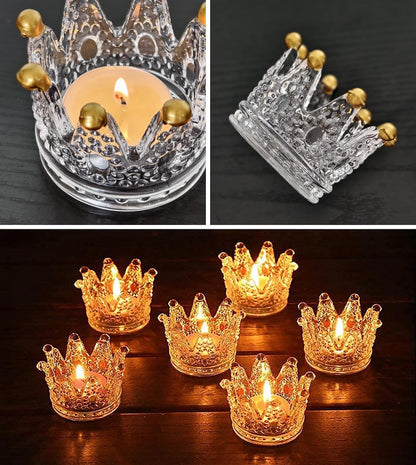 Vixdonos Crown Glass Tealight Candle Holder Set of 12 Votive Candle Holders for Wedding, Party and Home Decor (Gold Tips)