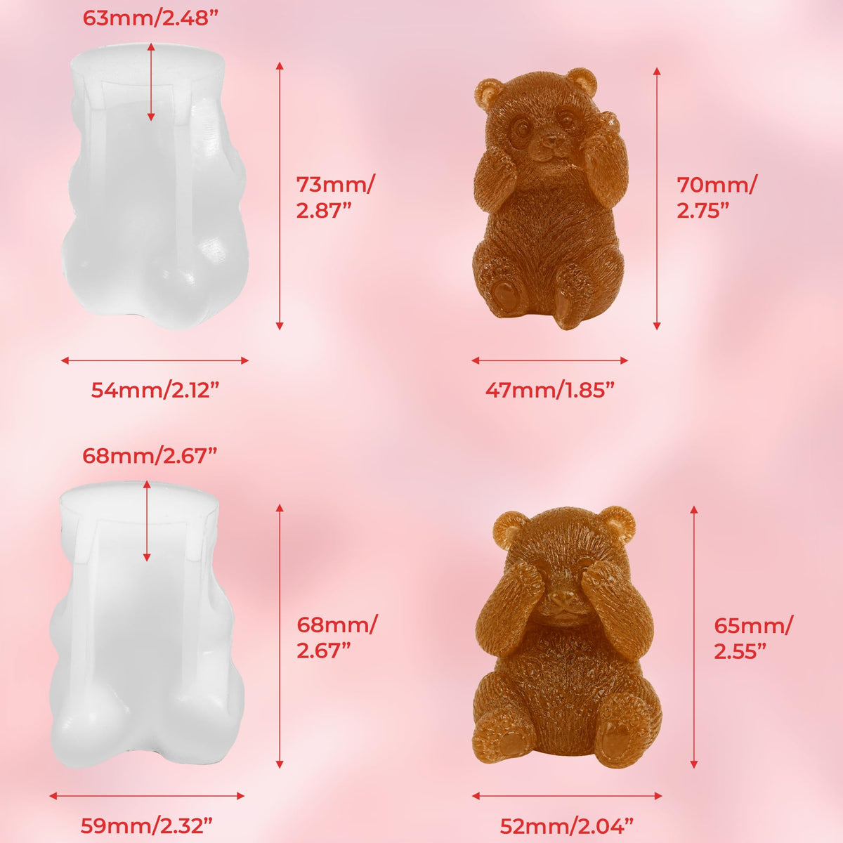 Set of 2 Panda Silicone Molds, 2 Silicone Bears Animal Candle Molds for Party Chocolate, Suitable fit for Resin DIY