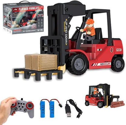 Remote Control Forklift 11 Channel 2 in 1 RC Forklift Transform Lift Fork &amp Hook 2.4Ghz RC Construction Vehicle Toy with Lights Sound Spray Function for Kids Adults