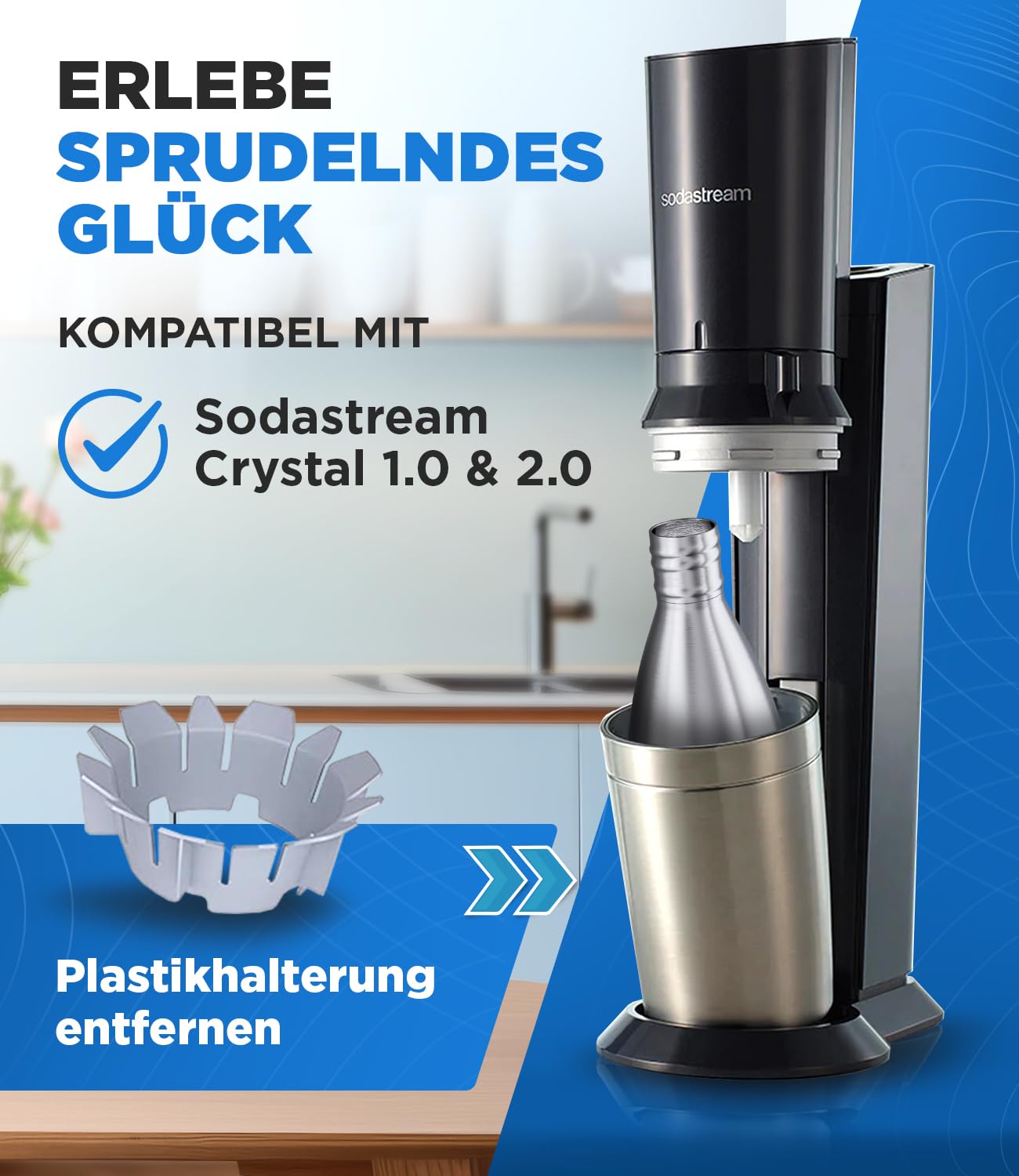 Soda Stream Bottle 30oz Stainless Steel Water Bottle Replacement for Sodastream Crystal - Leak-Proof Dishwasher Safe Plastic Free Metal Sodastream Bottles