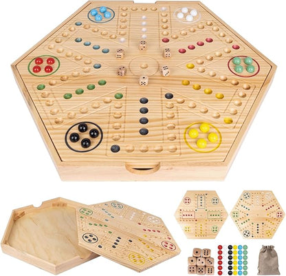20inch Wahoo Board Game2 In 1 Marble Board Game with Storage box for 4 or 6 PlayersLarge Size Fast Track Board Game with 36 Glass Marbles8 DiceStorage Bag and Instruction ManualClassic Board Game