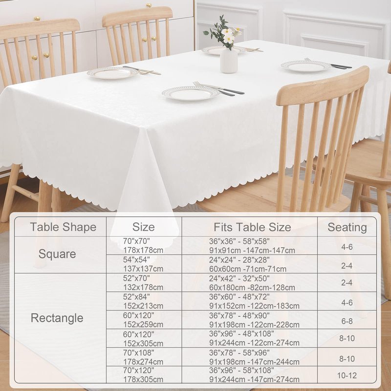 Smiry Rectangle Table Cloth, Waterproof Heavy Duty Vinyl Tablecloths, Wipeable Washable Table Cover for Kitchen and Dining Room (White, 60" X 140")