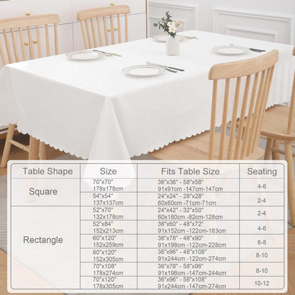Smiry Rectangle Table Cloth, Waterproof Heavy Duty Vinyl Tablecloths, Wipeable Washable Table Cover for Kitchen and Dining Room (White, 60" X 140")