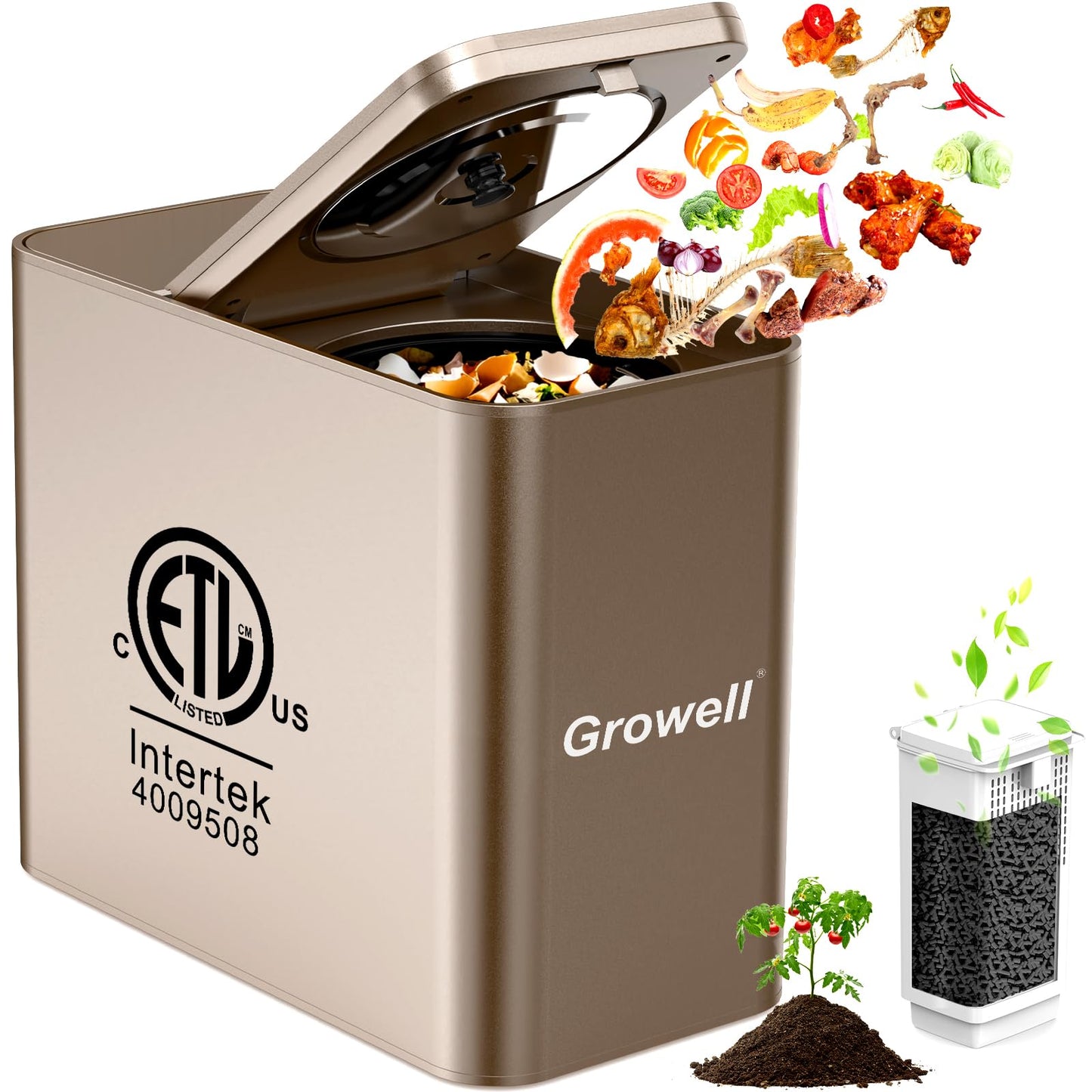 Kitchen Composter Electric, 3.2L Smart Odorless Compost Bin, Composter Indoor, Electric Compost Table Top with LED Display, Electric Composter for Kitchen, One-Touch Auto-Cleaning, Low Noise, EC04