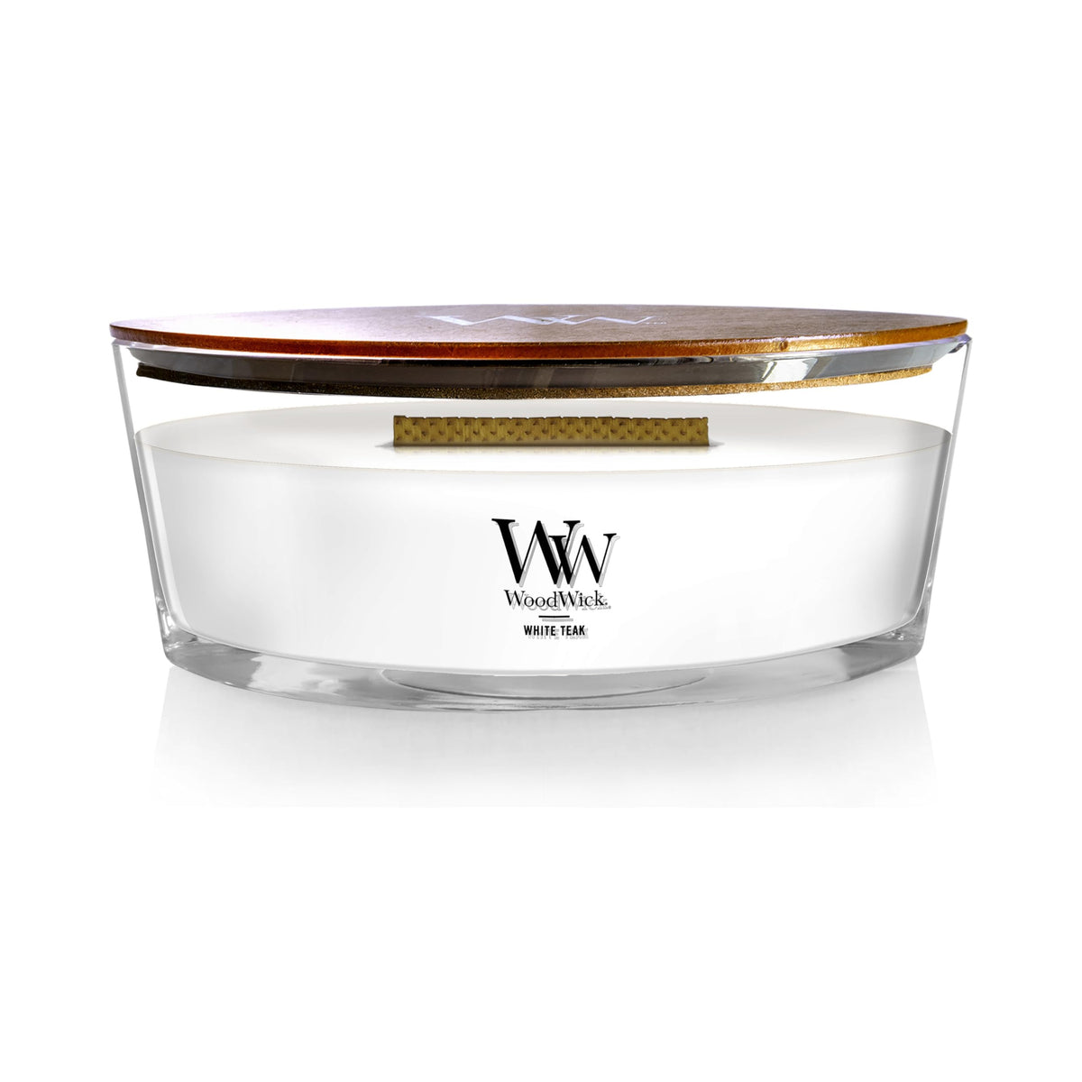 WoodWick White Teak Gifts for Women and Men, 16 oz Ellipse Candle with Crackling Wick