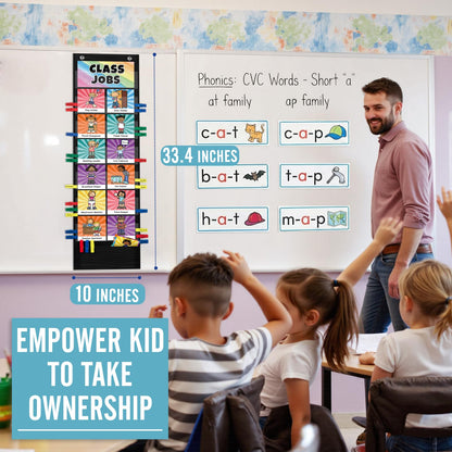 Jobs Pocket Chart with 47 Cards for Classroom, Class Management Helpers Black Chart for Preschool Elementary Homeschool, Teachers Must Haves Educational Supplies for Students