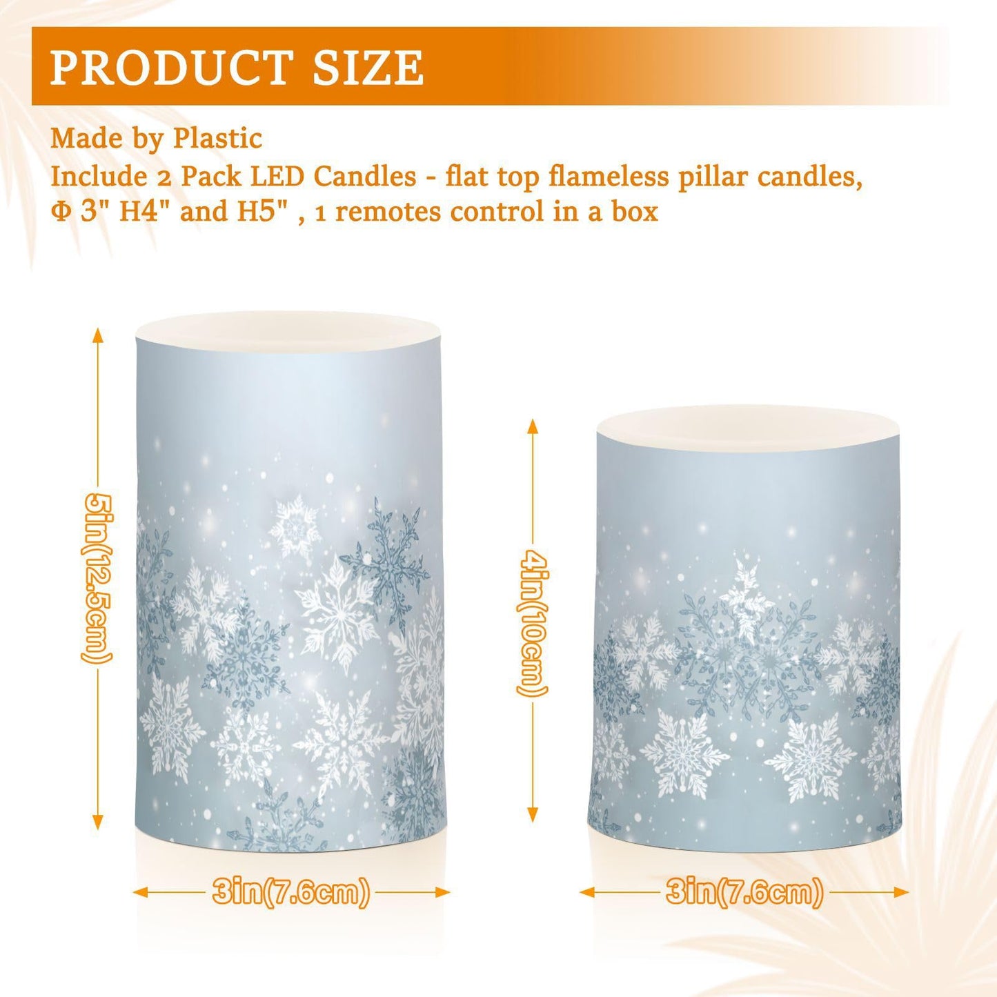 ALAZA Silver Winter Abstract Snowflakes Christmas Flickering Flameless Candles Battery Operated with Remote Timer,Tea Light Candles LED Pillar Votive Candles Set of 2 for Outdoor Indoor Decorations